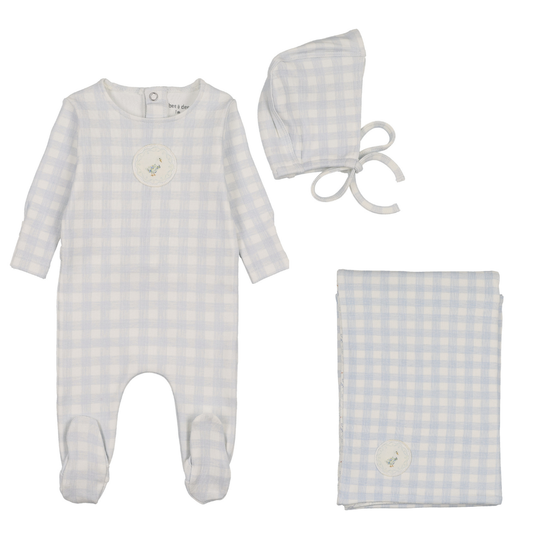 Bee & Dee Goose on Plaid Layette Set- Chalk White Boys