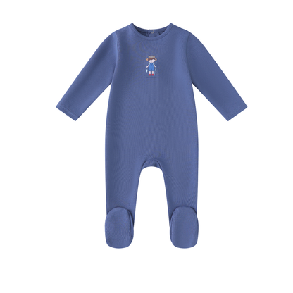 Mini Label Denim Blue Fisherman Footie- Boy