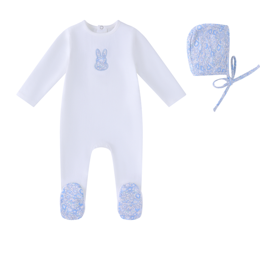 Mini Label White Liberty Bunny Footie Set-Boys