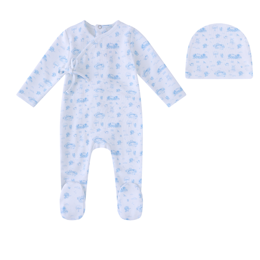 Mini Label Toile Garden Print Footie Set-Boys
