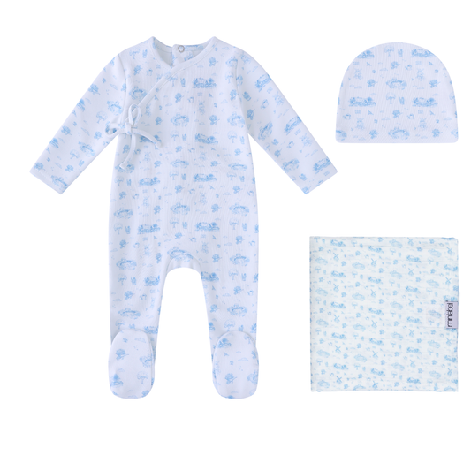 Mini Label Toile Garden Print Layette Set -Boys