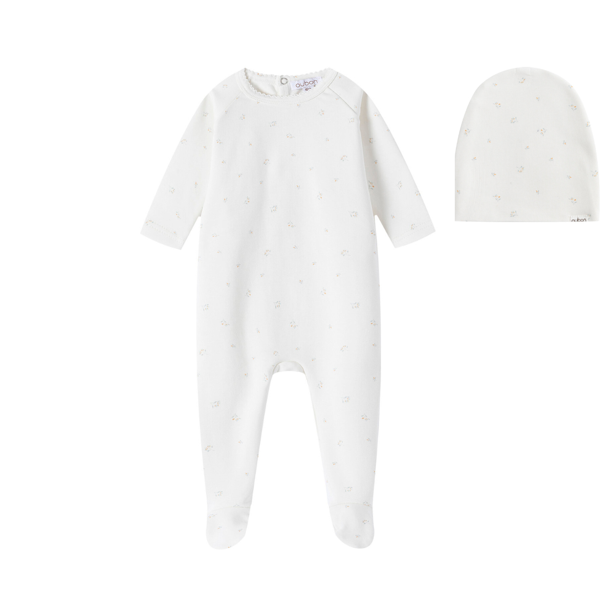 Oubon Tulip Print Footie And Hat-Boy