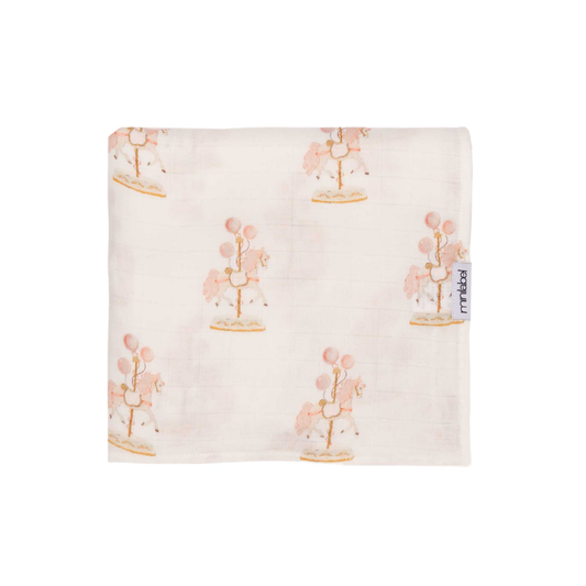 Mini Label White Water Print Carousel Swaddle- Girls