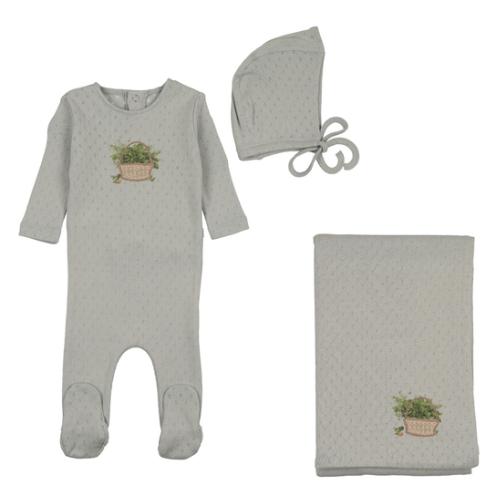 Bee & Dee Crochet Basket Layette Set- Storm