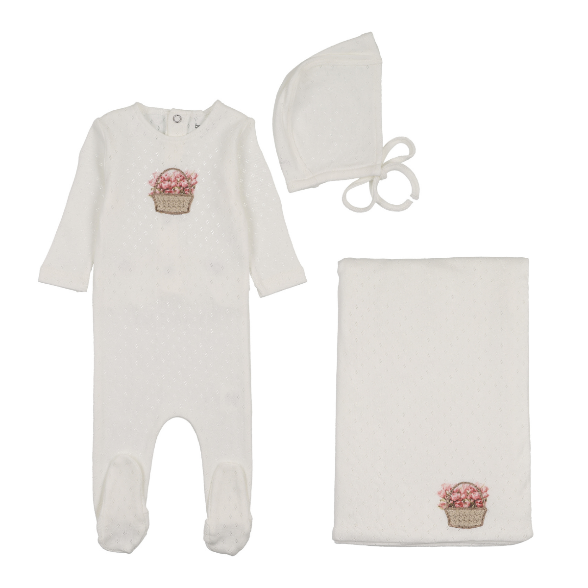 Bee & Dee Crochet Basket Layette Set- Chalk White Girls