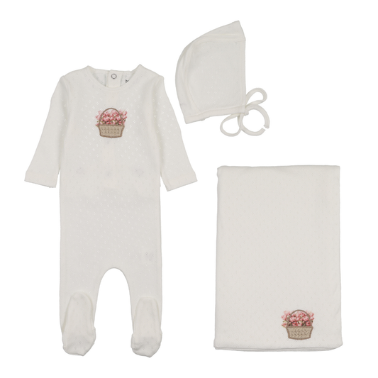 Bee & Dee Crochet Basket Layette Set- Chalk White Girls