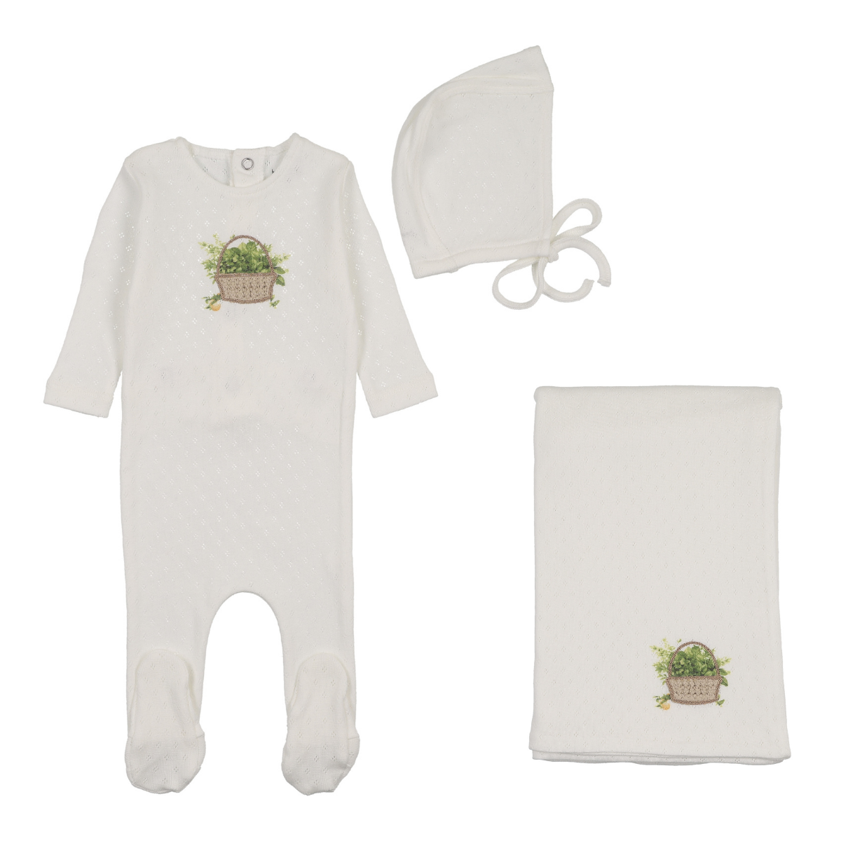 Bee & Dee Crochet Basket Layette Set- Chalk White Boys
