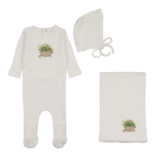 Bee & Dee Crochet Basket Layette Set- Chalk White Boys