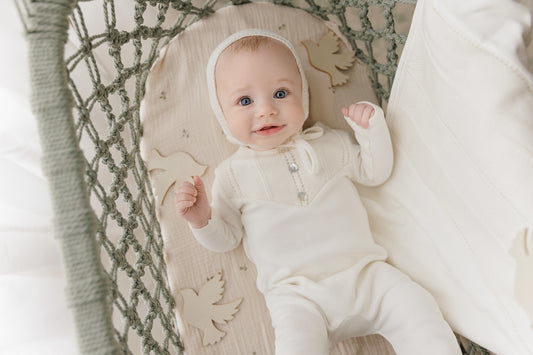 Mon Tresor V-Knit Henley Layette Set- Ivory