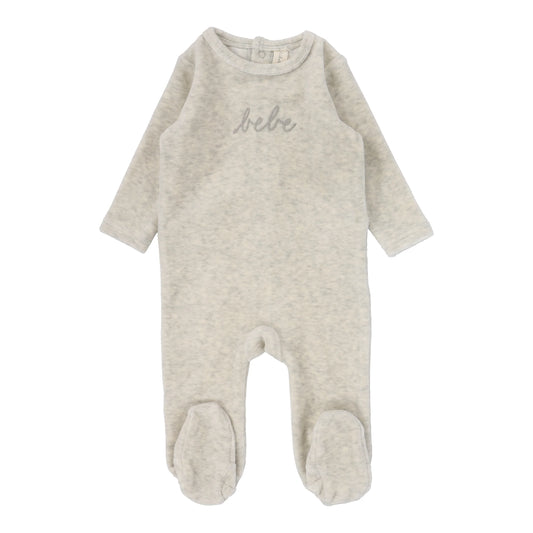Lilette Velour Bebe Footie-Heather Oatmeal
