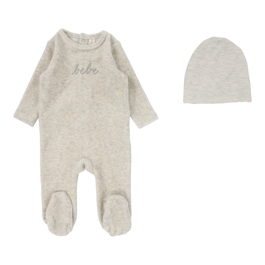 Lilette Velour Bebe Footie+ Hat-Heather Oatmeal