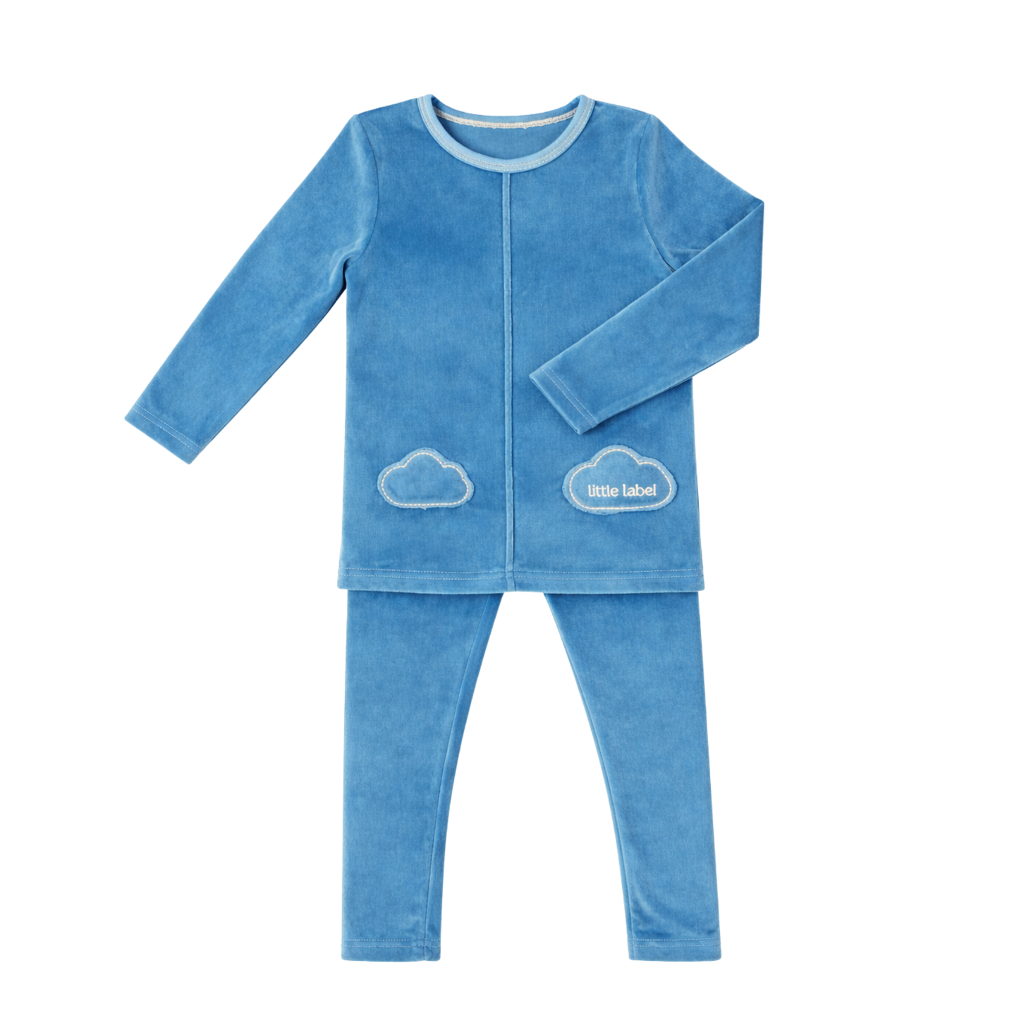 Little Label Blue Velour Cloud Pocket  Pajama