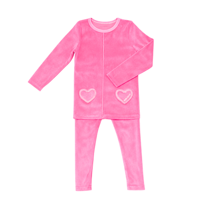 Little Label Hot Pink Velour Heart Pocket Pajama