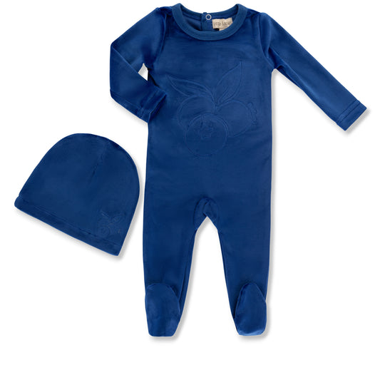 Little Label Velour Embroidered Footie & Hat Set -Boys