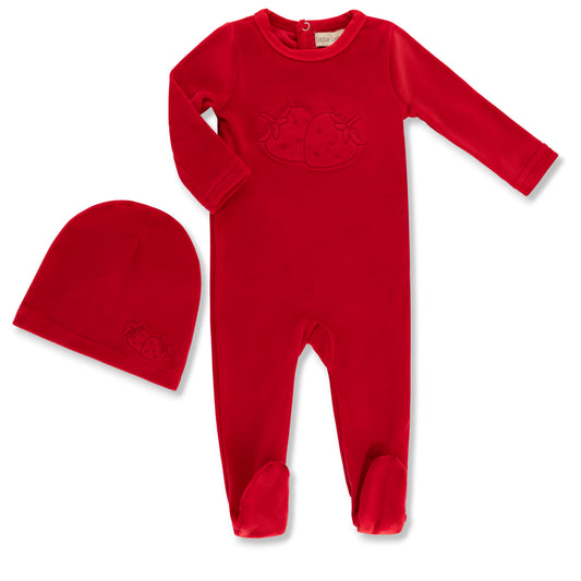 Little Label Embroidered Footie & Hat Set - Girls