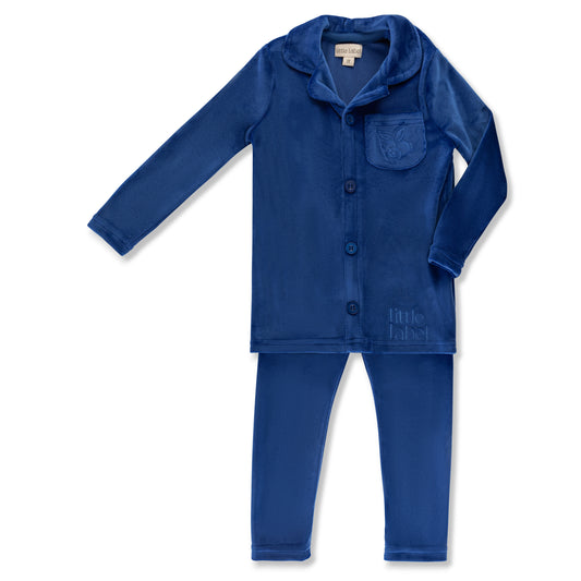 Little Label Velour Pocket Embroidered Grandpa Pajama - Boys