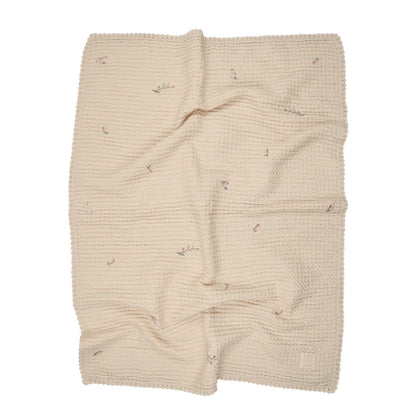 Peluche Floral Birds Embroidered Waffle Blanket - Pink