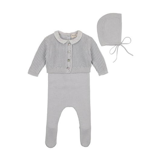 Bee & Dee Waffle Cardigan Set- Crisp Blue