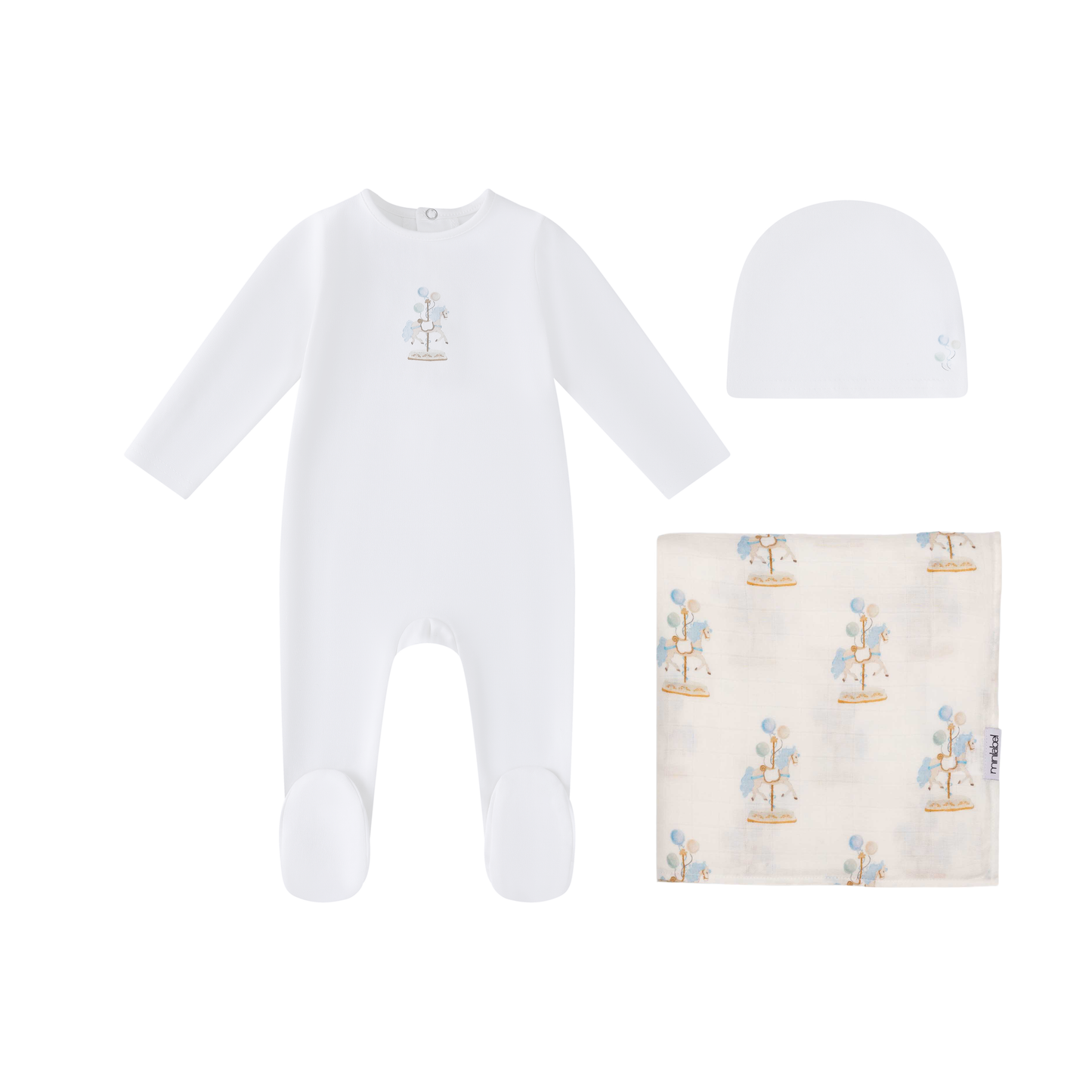 Mini Label  White Water Print Carousel Layette Set- Boys