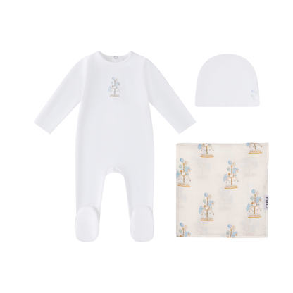 Mini Label  White Water Print Carousel Layette Set- Boys
