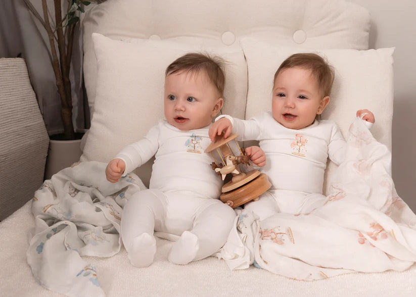 Mini Label  White Water Print Carousel Layette Set- Boys