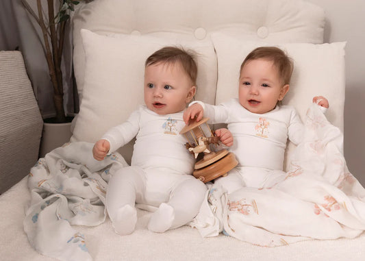 Mini Label White Water Print Carousel Swaddle- Boys