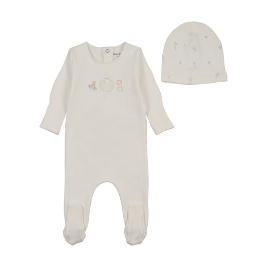 Bee & Dee Watercolor Bib Footie Set- White Boys