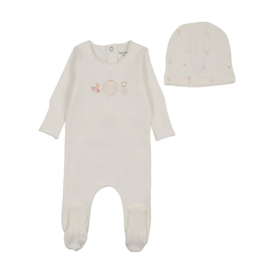 Bee & Dee Watercolor Bib Footie Set- White Girls