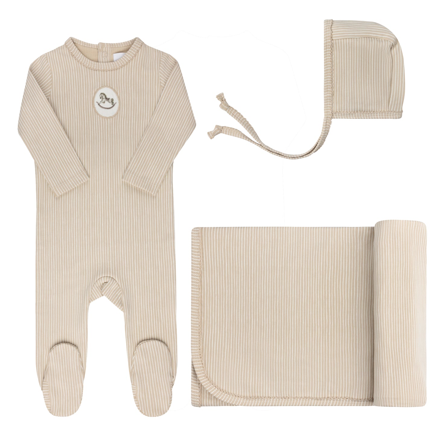 Beige Cotton French Terry Rocking Horse Take Me Home Set