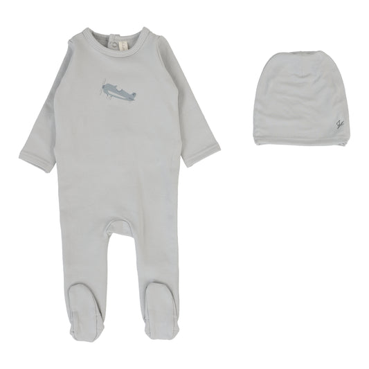 Lilette Graphic Footie+Hat-Pale Blue
