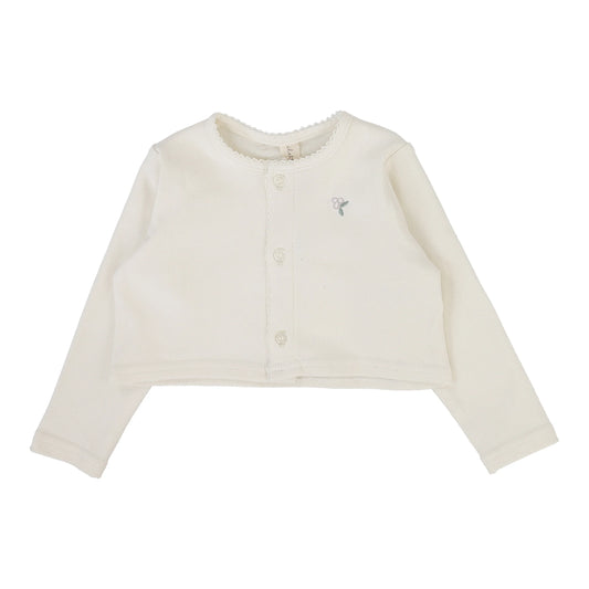 Lilette Embroidered Bud Cardigan-Cream/Pink