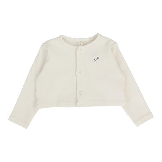 Lilette Embroidered Bud Cardigan-Cream/Blue