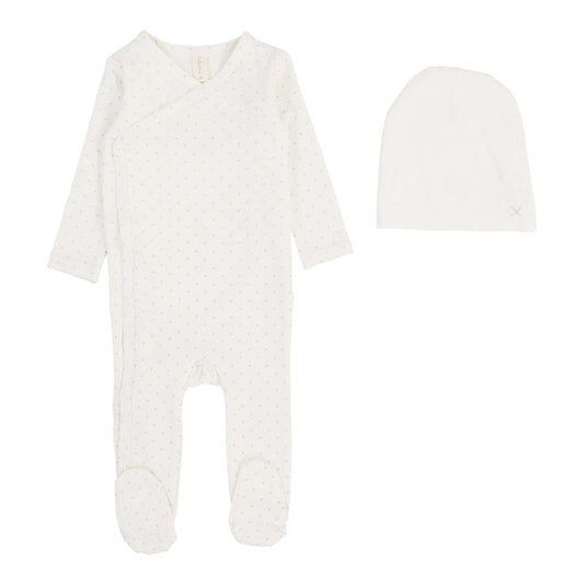 Lilette Take Me Home X Print Footie+ Hat Cream/Blue