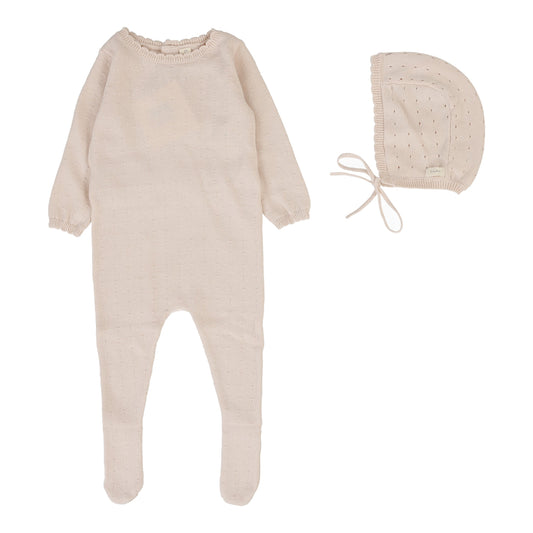 Lilette Dotty Knit Footie+Hat-Petal