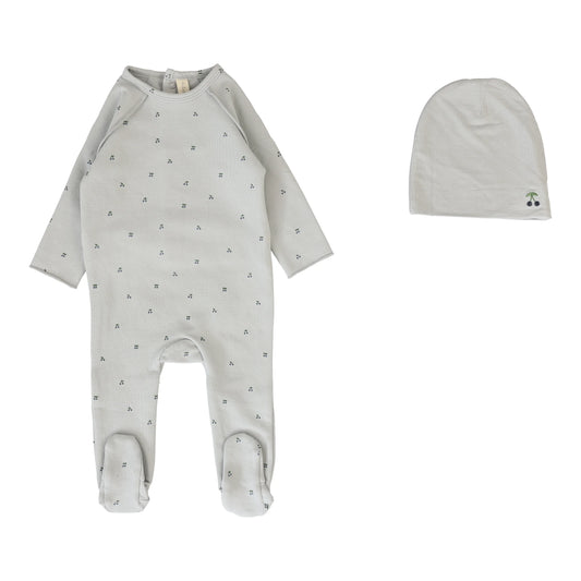 Lilette Cherry Print Footie+ Hat-Pale Blue
