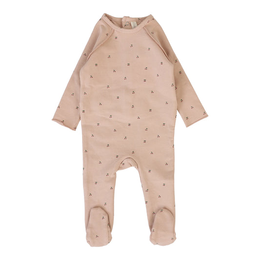 Lilette Cherry Print Footie- Dusty Pink