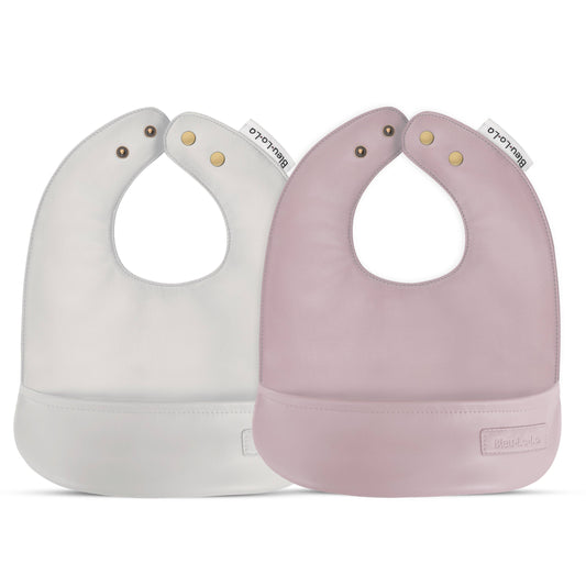Bleu La La Soft Vegan Leather Easy Clean Bibs 0-12 Months: Mauve & Ivory