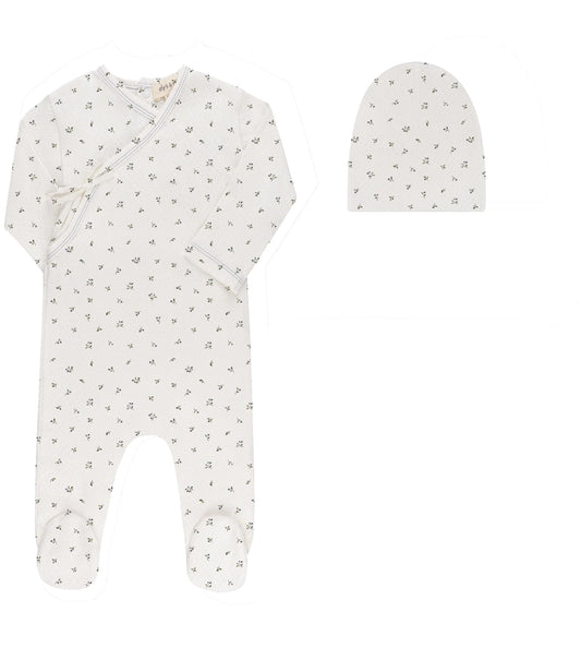 Ely's and Co Floral Pointelle Collection Footie Set- Ivory Blue
