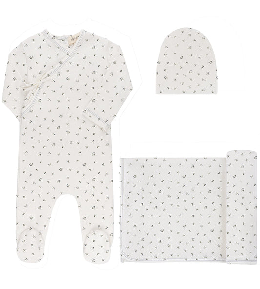 Ely's and Co Floral Pointelle Collection Layette Set- Ivory Blue