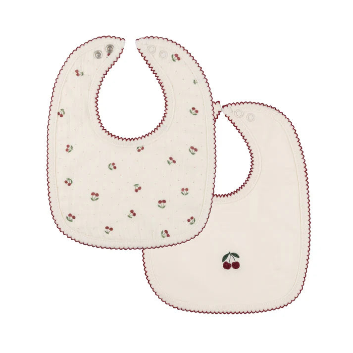Aurora Bib 2 Pack Cherry Print- Ivory/Red