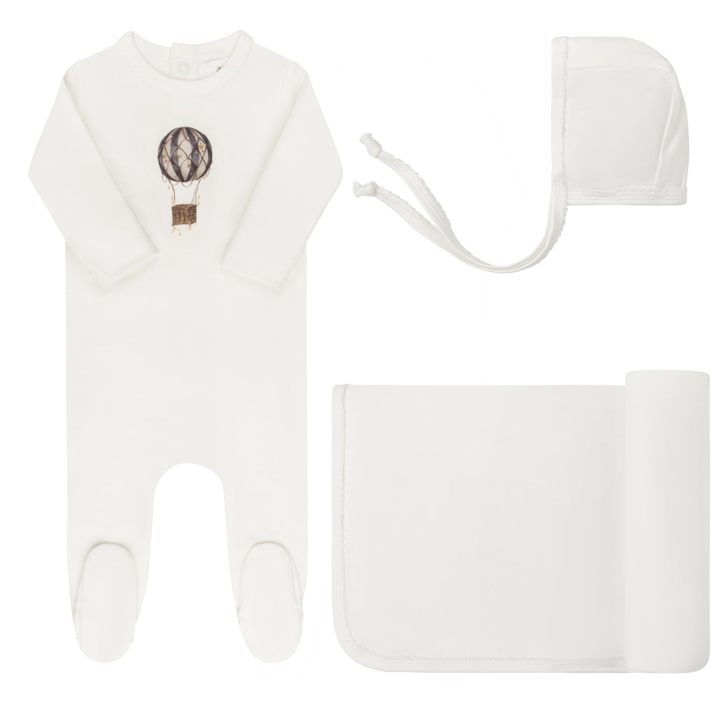 Ivory/Blue Cotton French Terry Hot Air Balloon Take Me Home Set