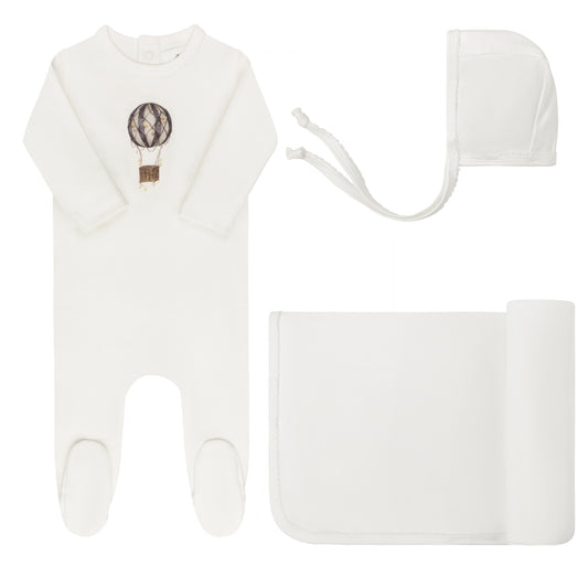 Ivory/Blue Cotton French Terry Hot Air Balloon Take Me Home Set