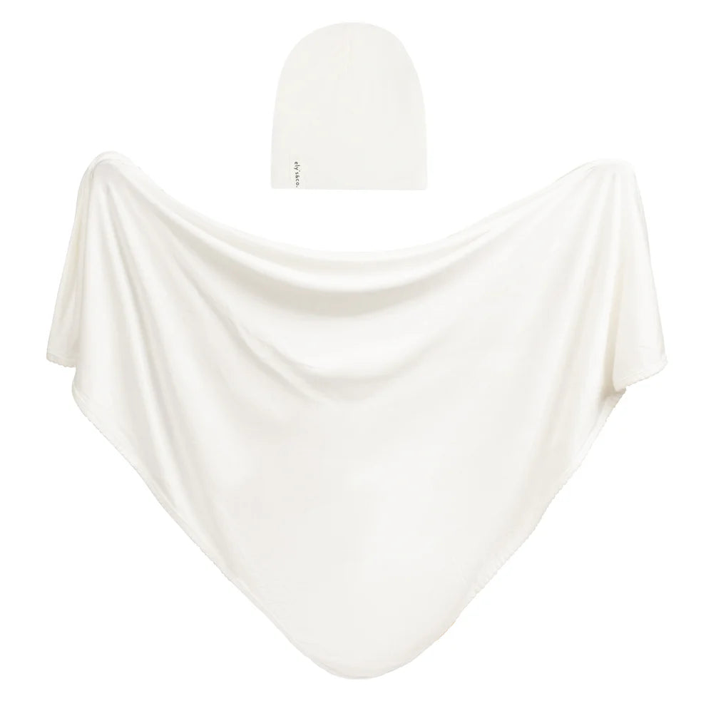 Ely's and Co Modal Swaddle + Beanie Set in Gift Box - Ivory