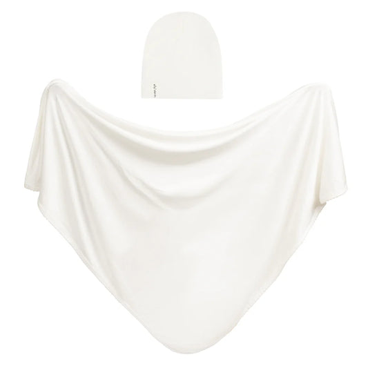 Ely's and Co Modal Swaddle + Beanie Set in Gift Box - Ivory