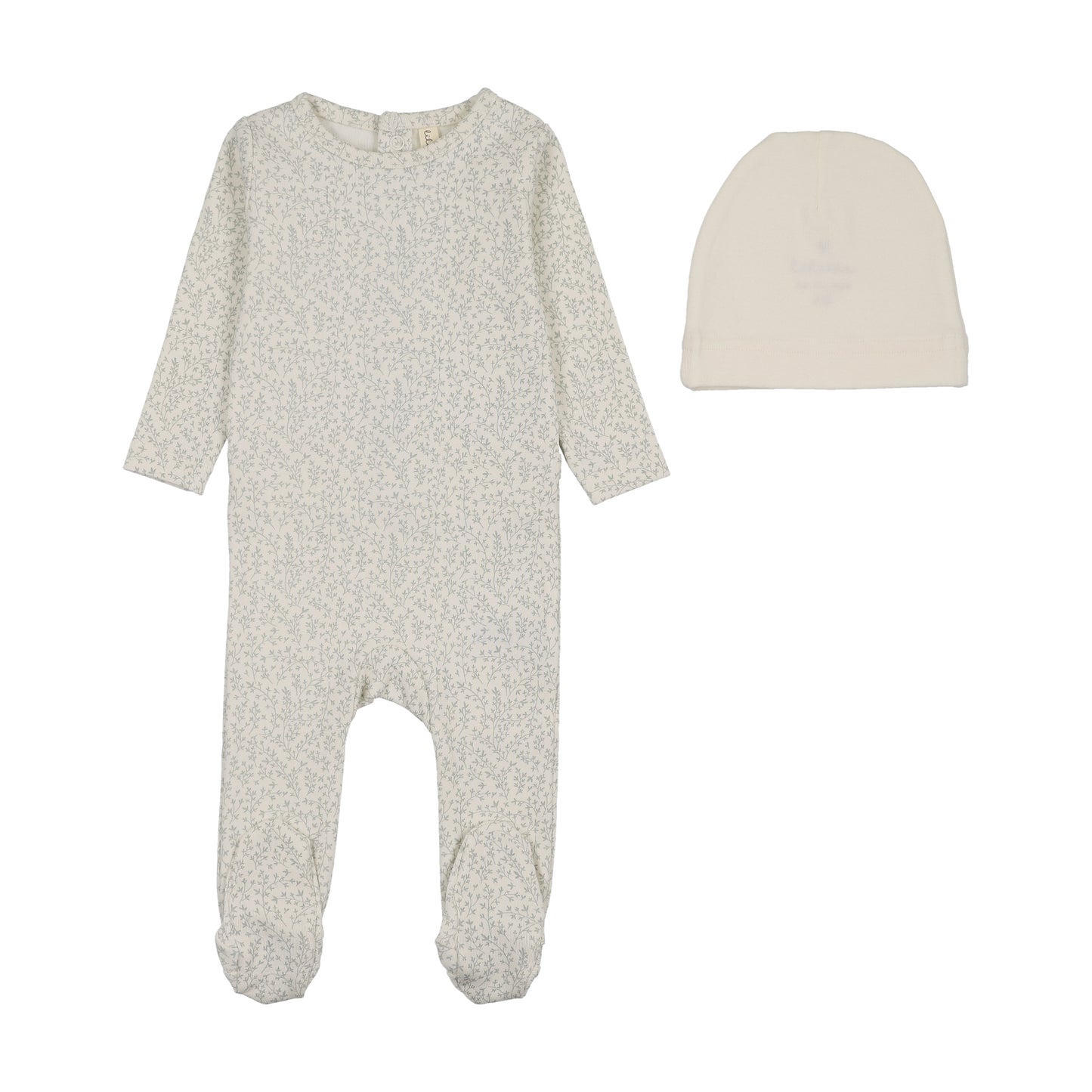 Lilette Leaf Trail Footie Set-Cream/Blue