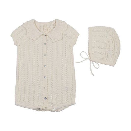 Lilette Crochet Knit Girl's Romper- Cream