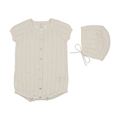 Lilette Crochet Knit Boy's Romper-Cream
