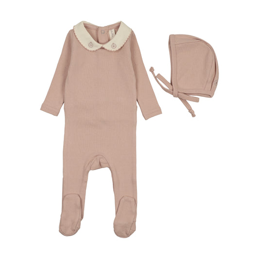 Lilette Sweetheart Collar Footie Set-Dusty Pink
