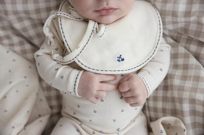 Lilette Cherry Scallop Footie+Hat- Cream/Blue