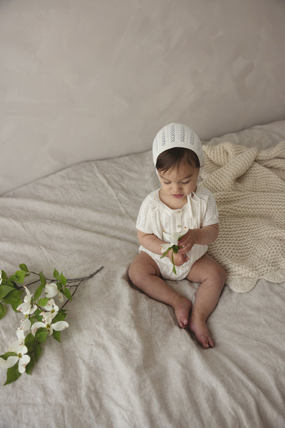 Lilette Crochet Knit Boy's Romper-Cream
